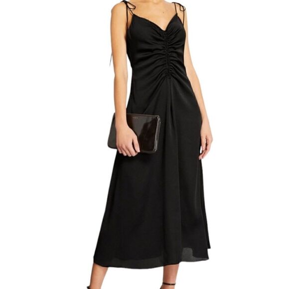Jason Wu Black Ruched Front Tie Shoulder Maxi Dress Size Large - Picture 1 of 10